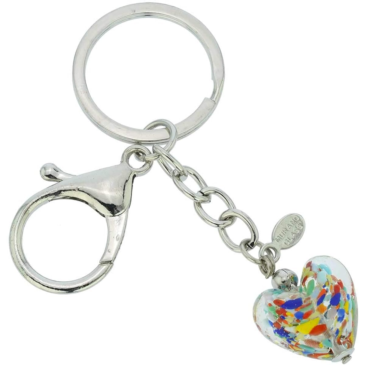 GlassOfVenice Murano Glass Heart Keychain Multicolor Confetti, Multi, Medium