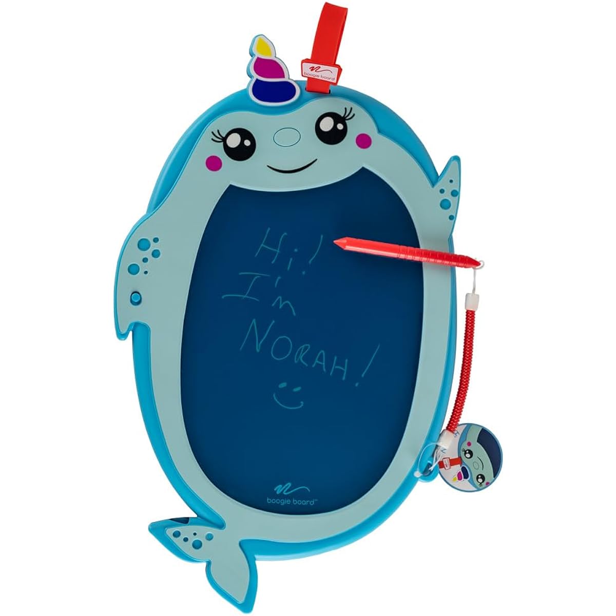 Boogie Board Sketch Pals Portable Doodle Board for Kids - 9x6 Inch Writing Surface, Reusable Drawing Pad with Erase Lock and Stylus - Great for Travel - Ages 4+ - Nora the Narwhal