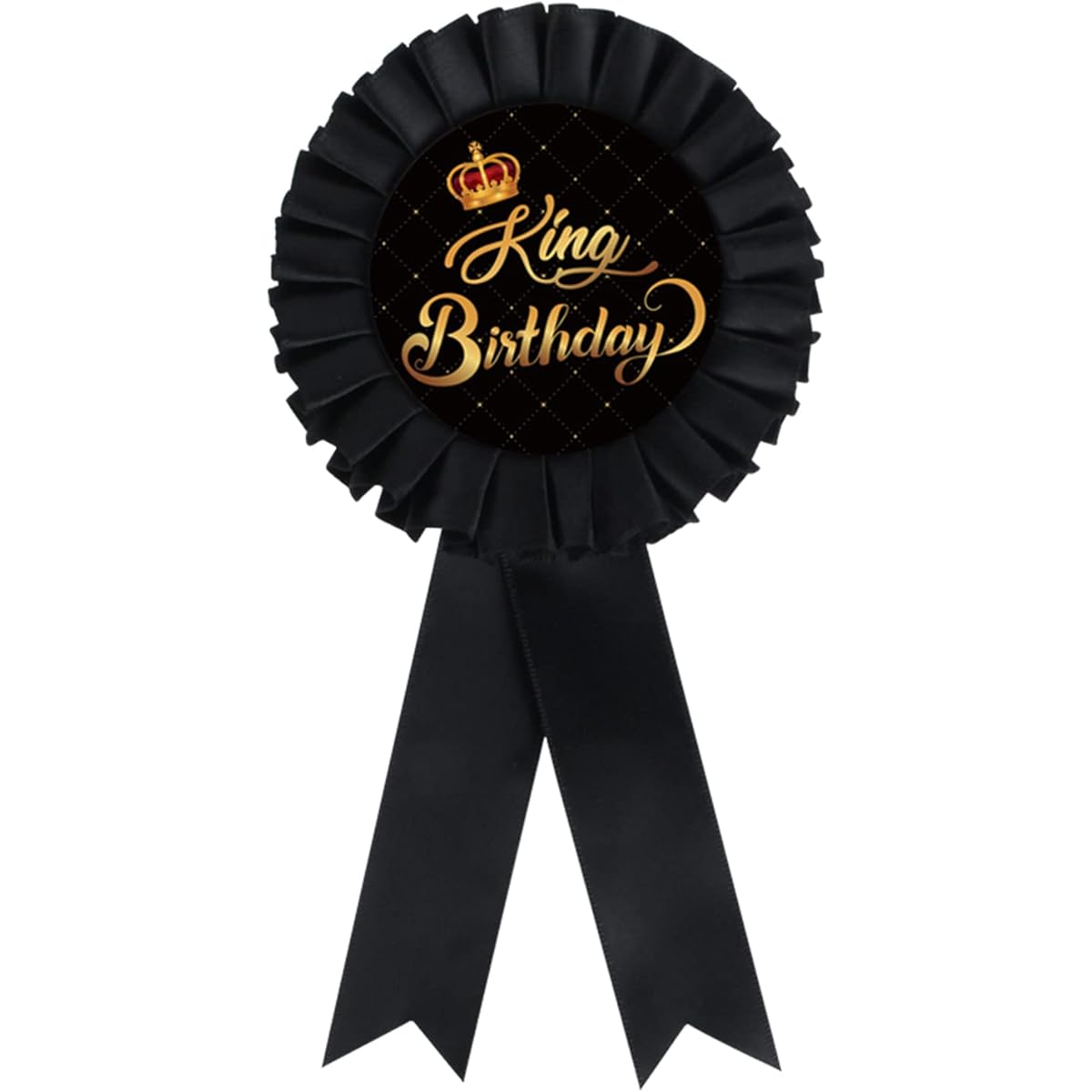 INNORU Satin Fabric King Birthday Tin Badge Pin Boys Men's Birthday Rosette Button Pin Happy Birthday Dad Party Accessories Brooch Pin Kids Adult Party Decoration Black Pack of 1, Satin, Pin