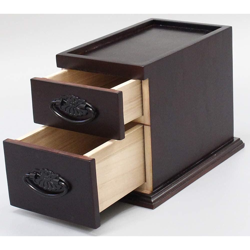 Osmac Drawer Chest 2 Tier Storage Box Small Items Convenient Desk Side Made of Paulownia Approx. Width 18 x Depth 27 x Height 20 cm Complete Product Brown SDC-152