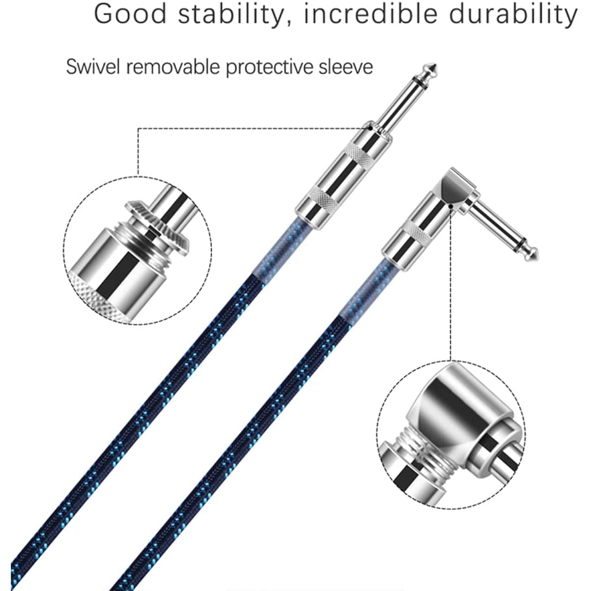 Jenniferstruggles Guitar Cable 10ft, 2022 New Version, Professional Instrument Cable Electric Guitar Bass AMP Cord, Right Angle 1/4 Inch TS to Straight 6.35mm Guitar Cord, Blue