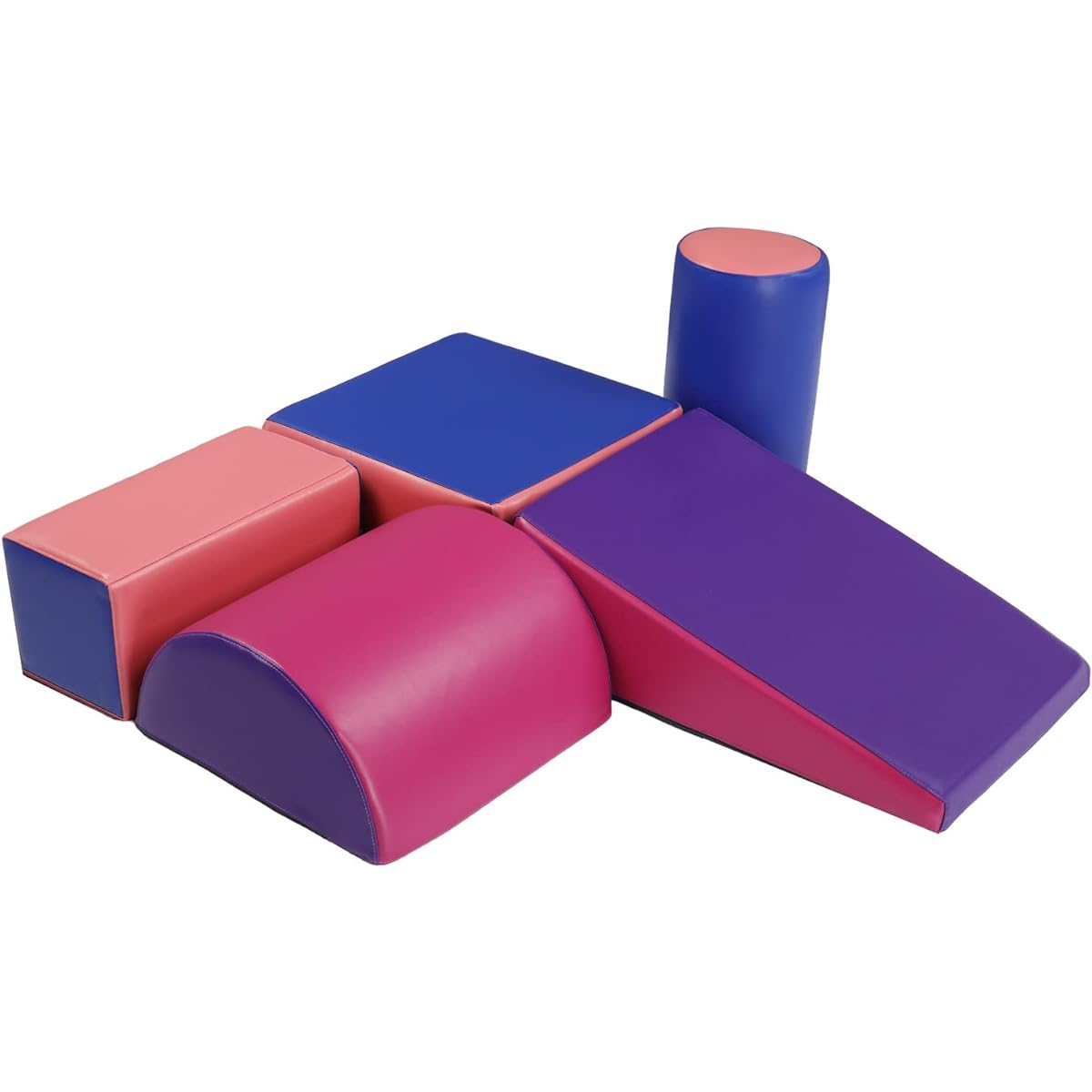 JOYMOR Soft Foam Climbers 5-Piece Set, Crawl & Climb Foam Beginner Toddler Climber with Slide Ramp, Indoor Active Play Structure for Babies and Toddlers (Dark Blue, Rose Red)