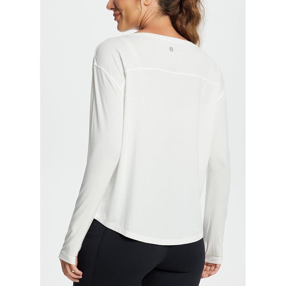 [Ballif] Yoga Wear, Long Sleeve, Women's Top, Autumn/Winter, Boat Neck T-Shirt, Training, Gym, Sportswear, Long Sleeve T-Shirt, Long T-Shirt with Thumbholes, Quick Drying, Sweat Absorbent, Breathable, Lightweight