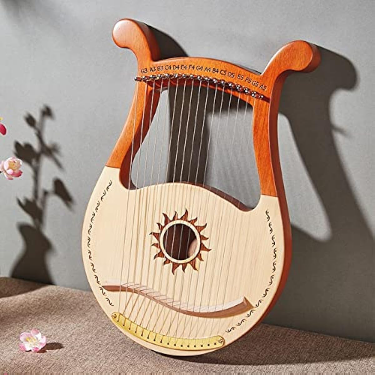 WowZza Lyra, 19 String Mahogany Wooden Stringed Instrument, Lyra with Tuning Wrench, Carry Bag, Spare Strings, Gift for Kids, Children, Adults, Beginners