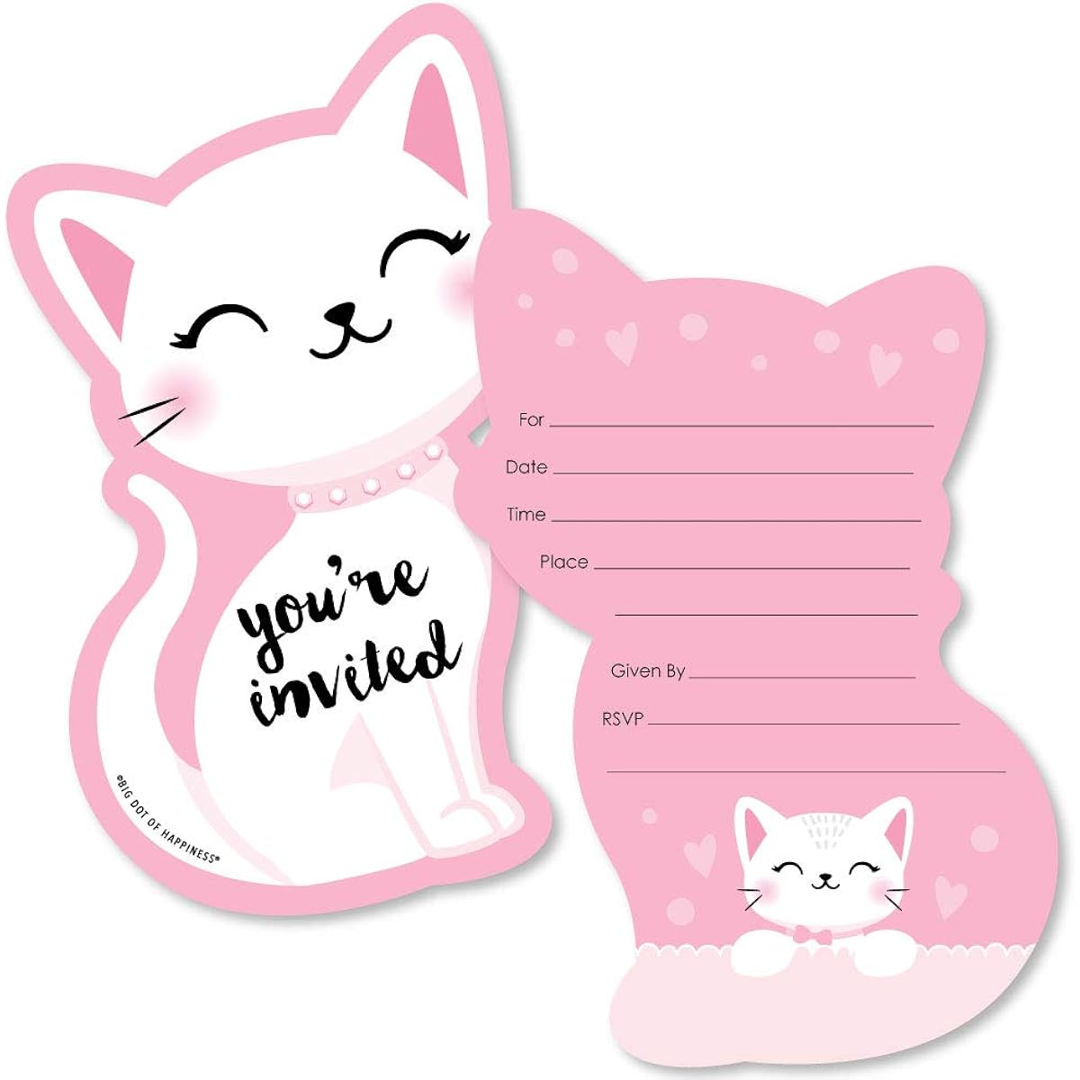 Big Dot of Happiness Purr-fect Kitten - Fill-in-the-Shapes Invitations - Kitten Meow Baby Shower Birthday Party Invitation Cards with Envelopes - Set of 12