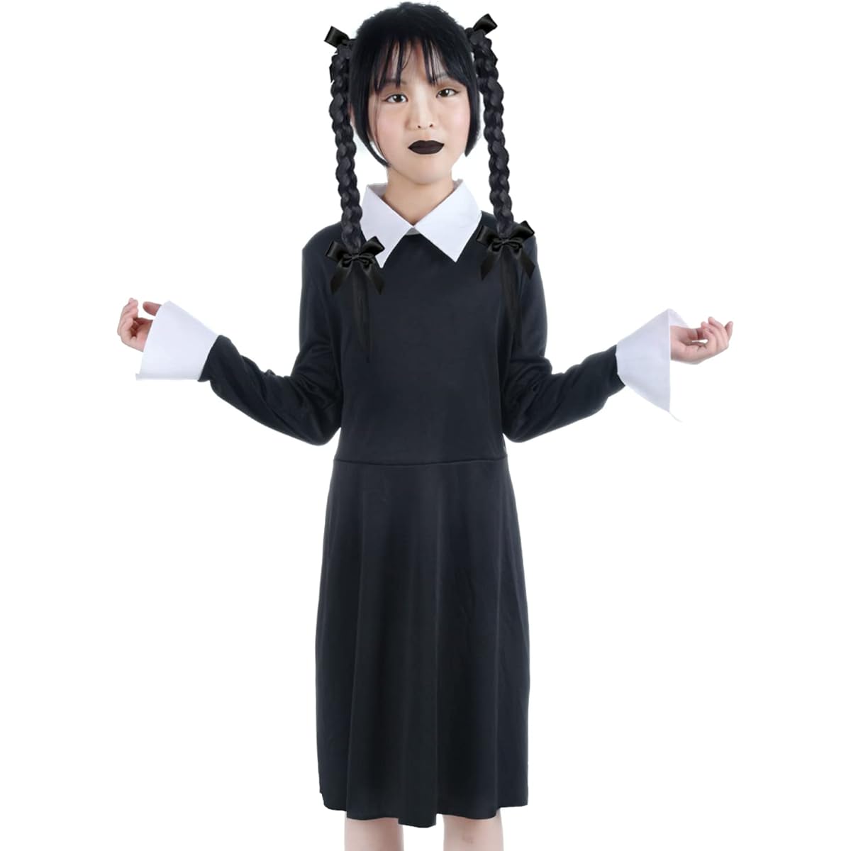 leegleri Halloween Wednesday Addams Family Costume Girls Kids Peter Pan Collar Black Dress Up Costume for Kids