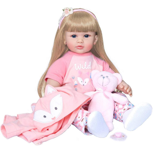 60cm Realistic Soft Silicone Reborn Toddler Girl Doll Lifelike Newborn Baby Doll Girl Gift Reborn Doll Baby Toy,Blond