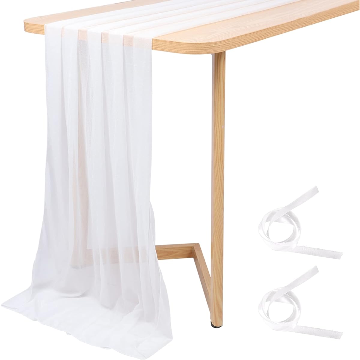 White 10ft Table Runner 30 x 120 Inch Gauze Table Runner for Romantic Bridal Shower Baby Shower Birthday Party