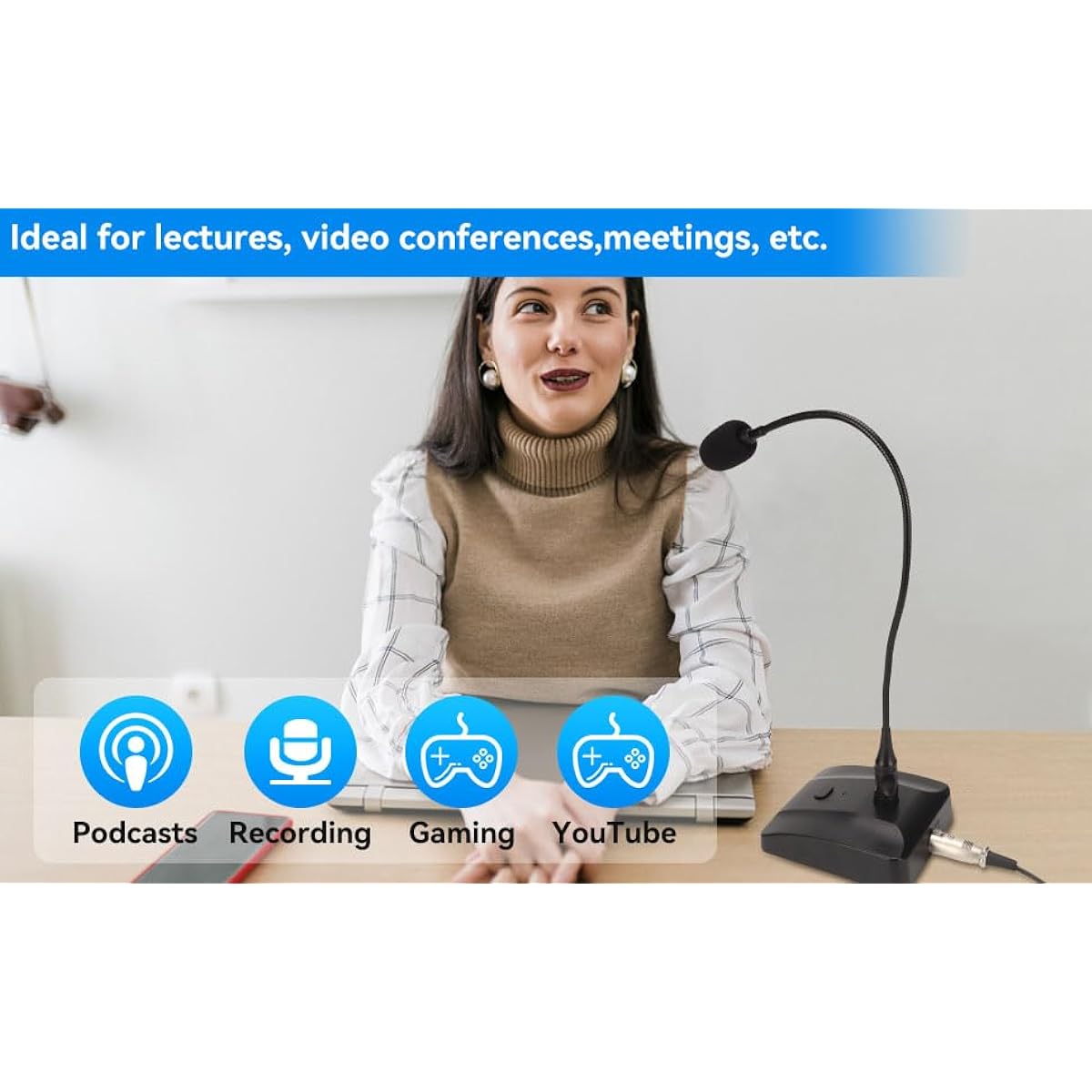 Gooseneck Condenser Microphone 6.35mm Wired Microphone Podium Microphone Desktop Paging Microphone Corded Audio Microphone for Meetings and Lectures