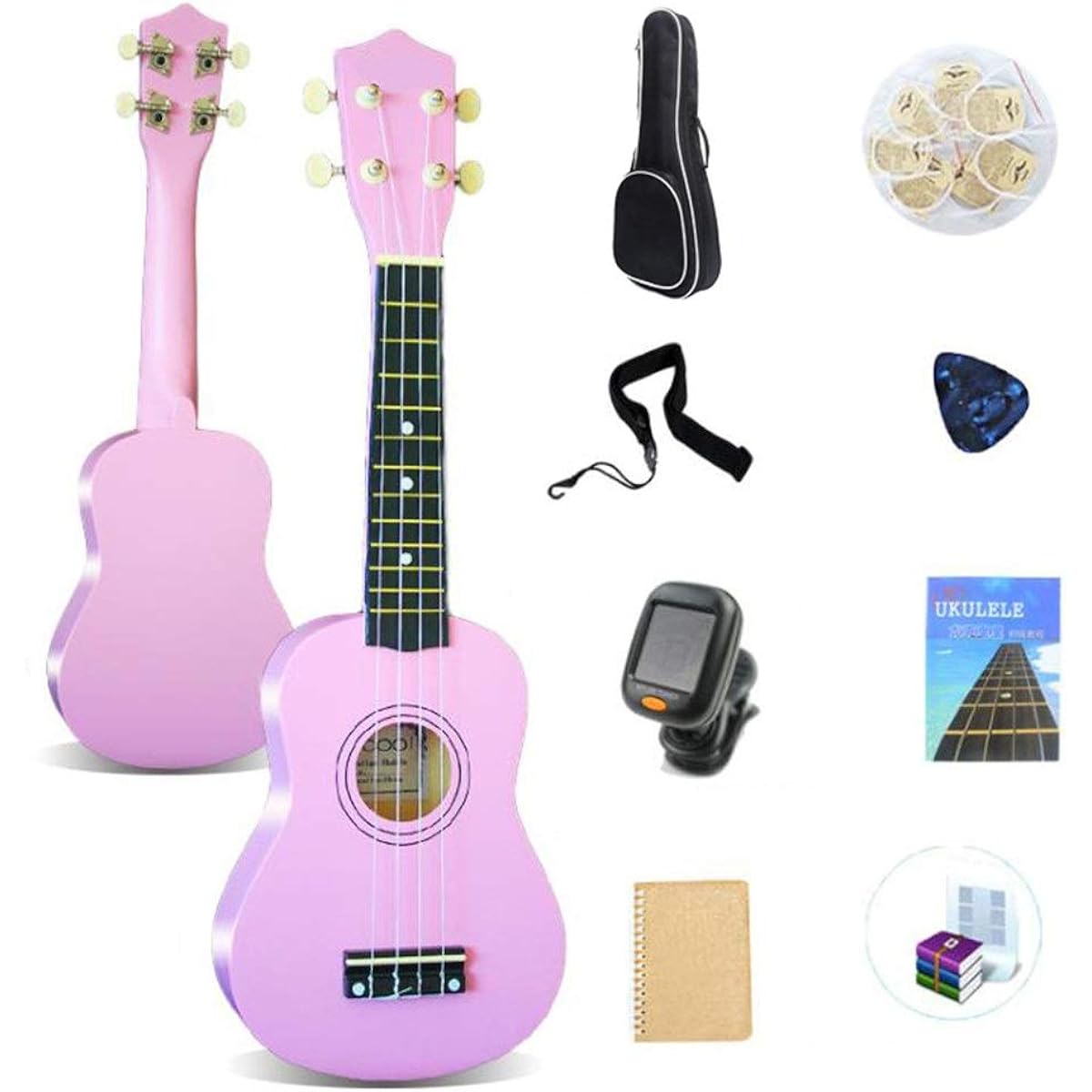 Ukulele 21 Inch Soprano Ukulele Musical Instrument Kit Rosewood Uke Hawaii Kids Guitar Gig Bag Pick Tuner with Ukulele Bag (Color: Yellow, Size: 21 inches)