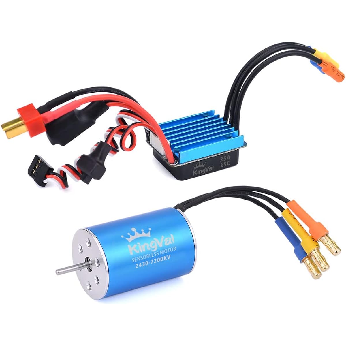 KingVal Replacement 2430 7200KV Waterproof Sensorless Brushless Motor Shaft 2mm 25A Brushless ESC Compatible with 1/16 1/18 RC Car