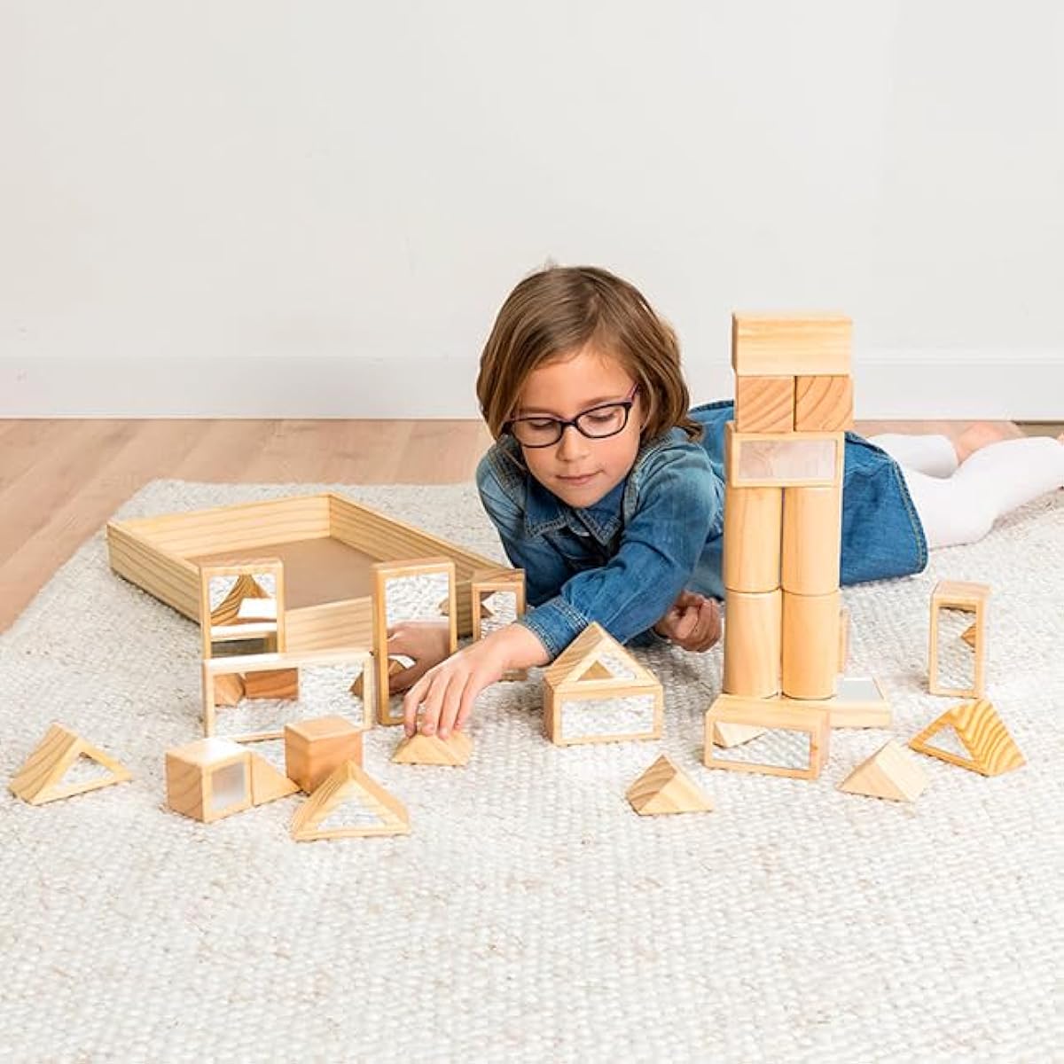 Fat Brain Toys Mirror Blocks - 27 Pieces - Montessori Woodworks Reflection Blocks - 27 Piece Building & Construction Set for Ages 3-8