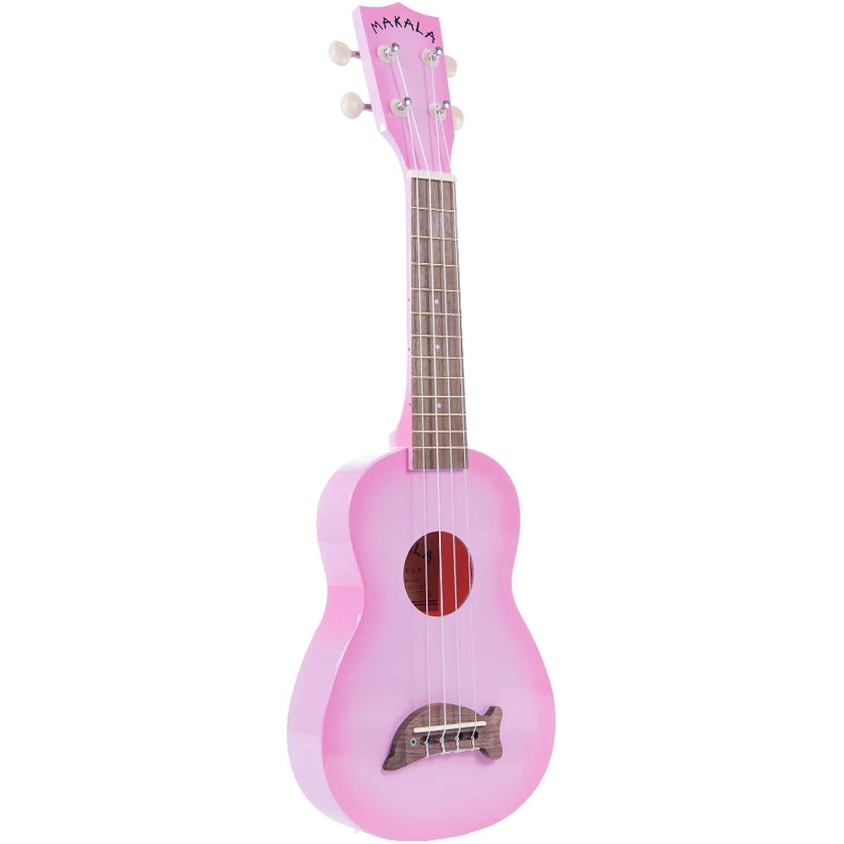 Kala Makala Pink Burst Dolphin Soprano Ukulele - MK-SD/PKBURST with Color Tuner and Luminto Rail Polishing Cloth