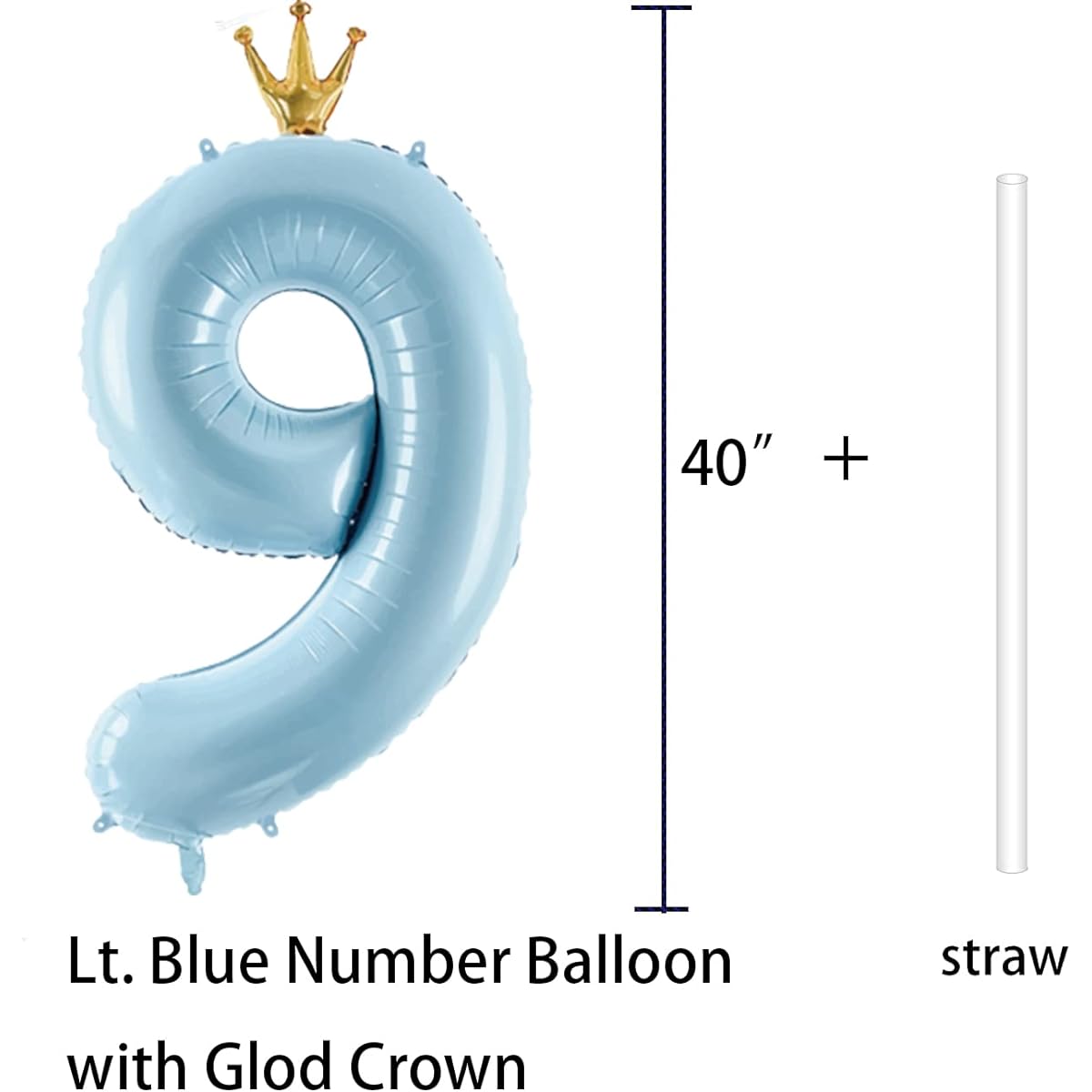 Gifloon Number 9 Balloon with Crown, Large Number Balloon 40 Inch 9th Birthday Party Decorations Supplies, 9th Birthday Sign Decorations, Blue