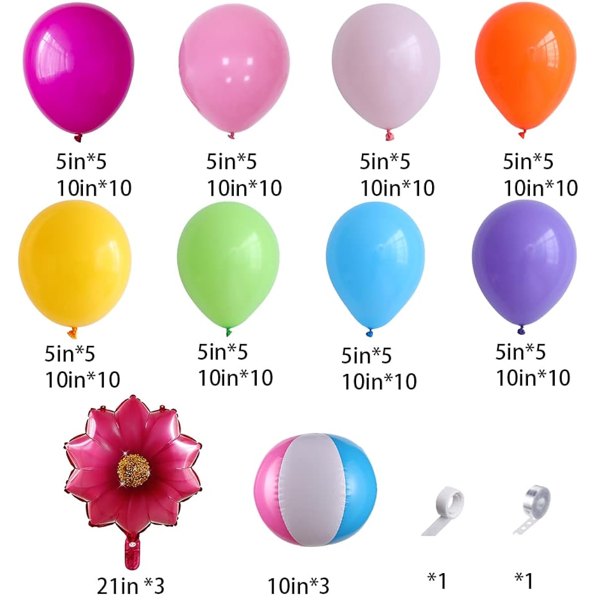 Tropical Balloon Arch Garland Kit 128 Pieces Rainbow Sunflower Balloons with Splash Inflatable Pool Beach Ball Hawaii Aloha Luau Flamingo Theme Birthday Party Baby Shower Wedding Decorations (Rainbow)