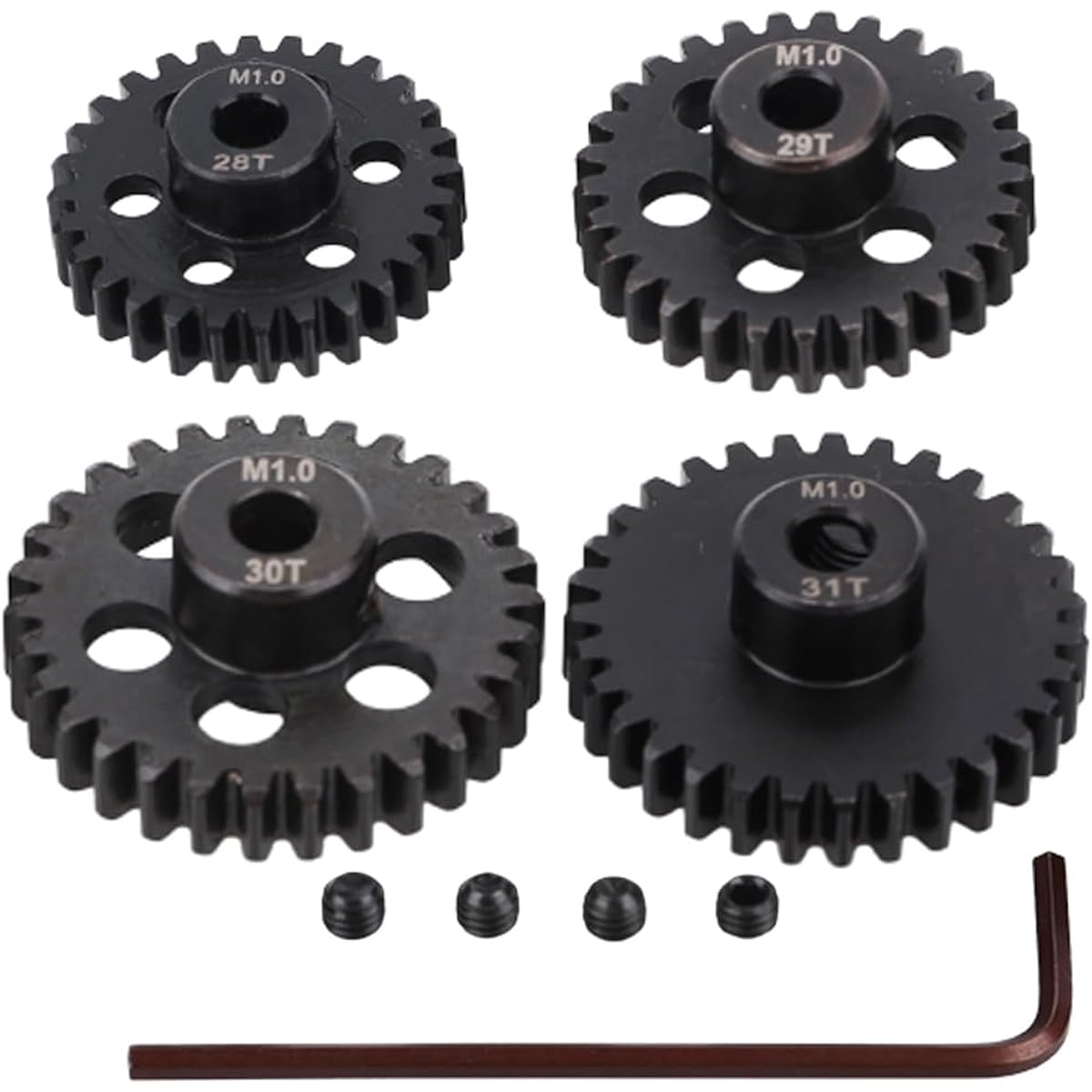 JIECHUN 4pcs M1 5mm Shaft Hole 28T 29T 30T 31T Steel Pinion Motor Gears Compatible with 1/8 RC Car Brushless Motor