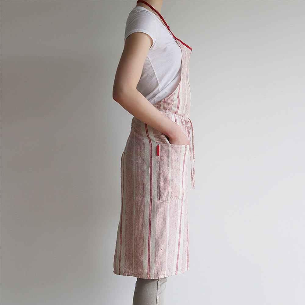 [Lino e Lina] [Lino Elina Apron Full Apron Linen Mila Women's Men's Kitchen Plain Linen Simple Long Length Stylish