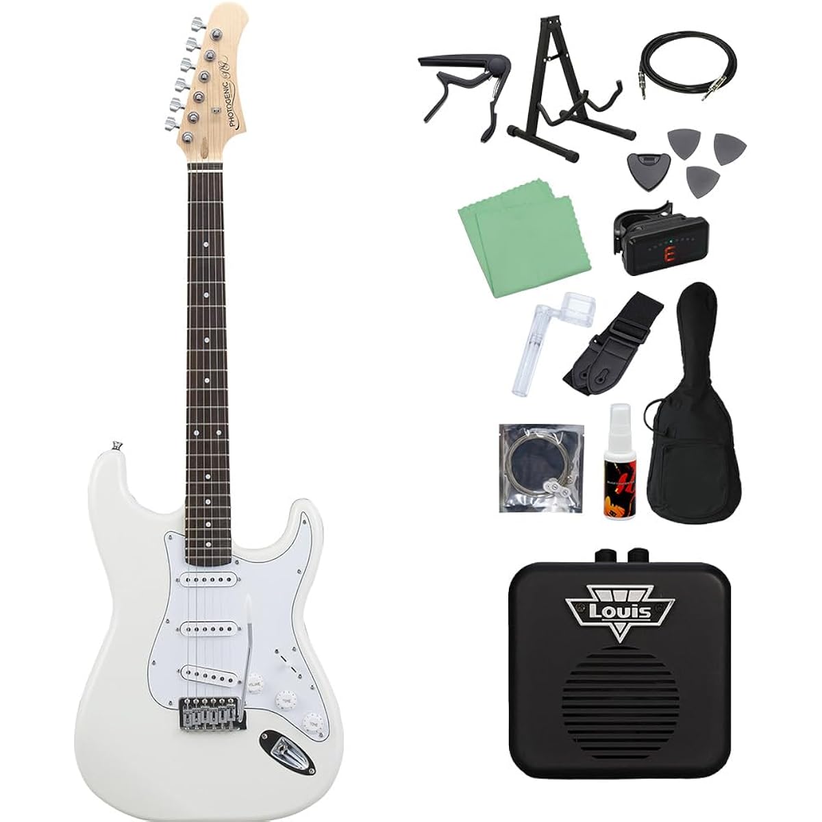 Photogenic ST-180 WH Electric Guitar Beginner 14-piece Set [With Mini Amplifier] Stratocaster Type Photogenic