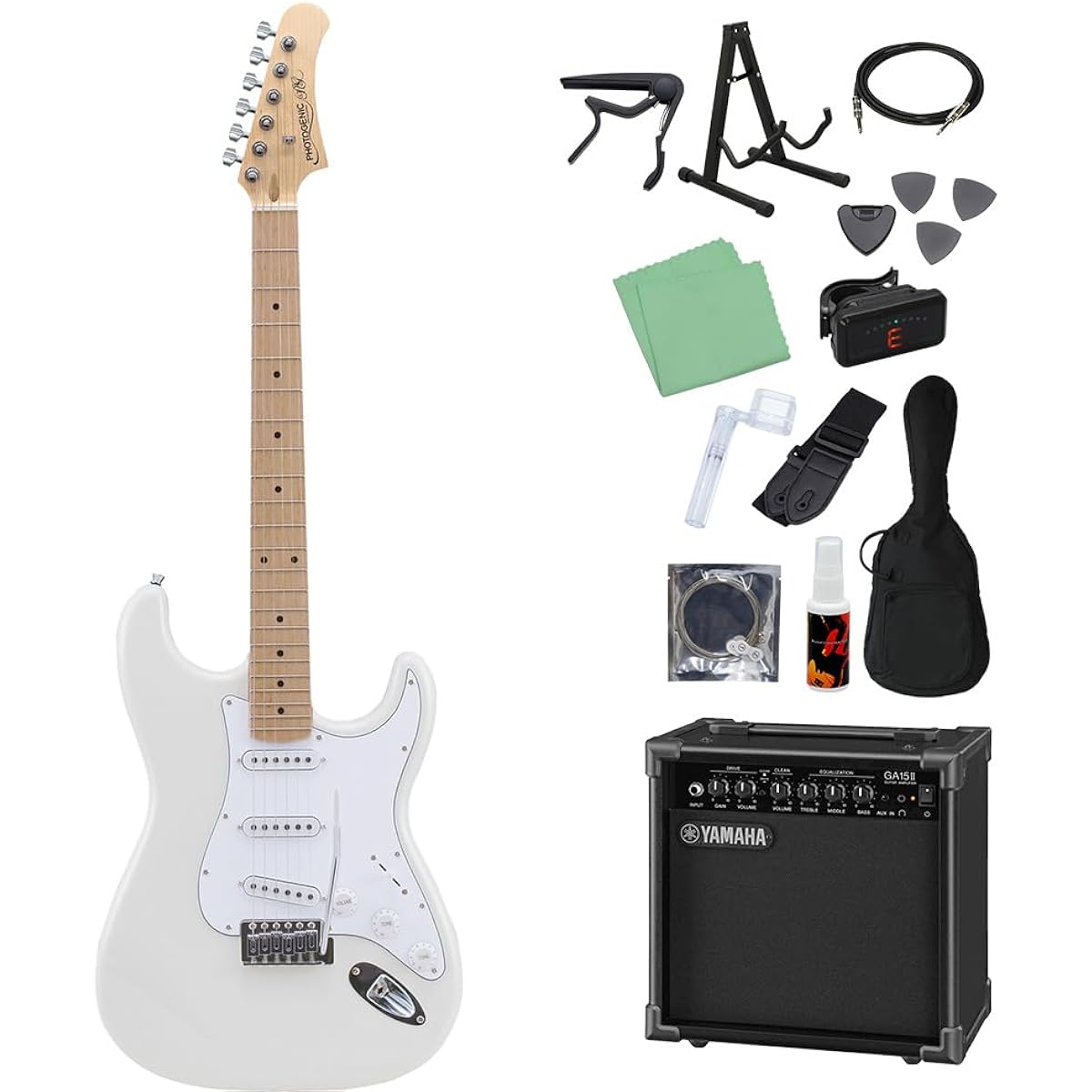 Photogenic ST-180M WH Electric Guitar Beginner 14-piece Set [Includes GA15II] Stratocaster Type Photogenic