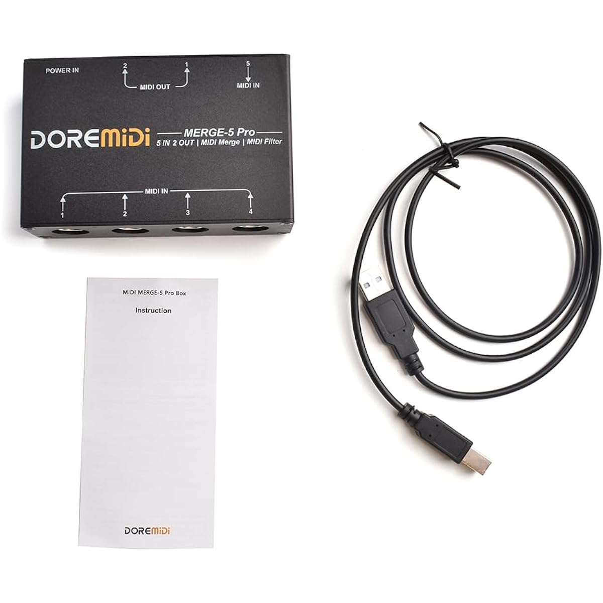 DOREMiDi MERGE-5 Pro can merge up to 5 MIDI input signals into one MIDI data stream, which can be directly output via 2 MIDI interfaces.