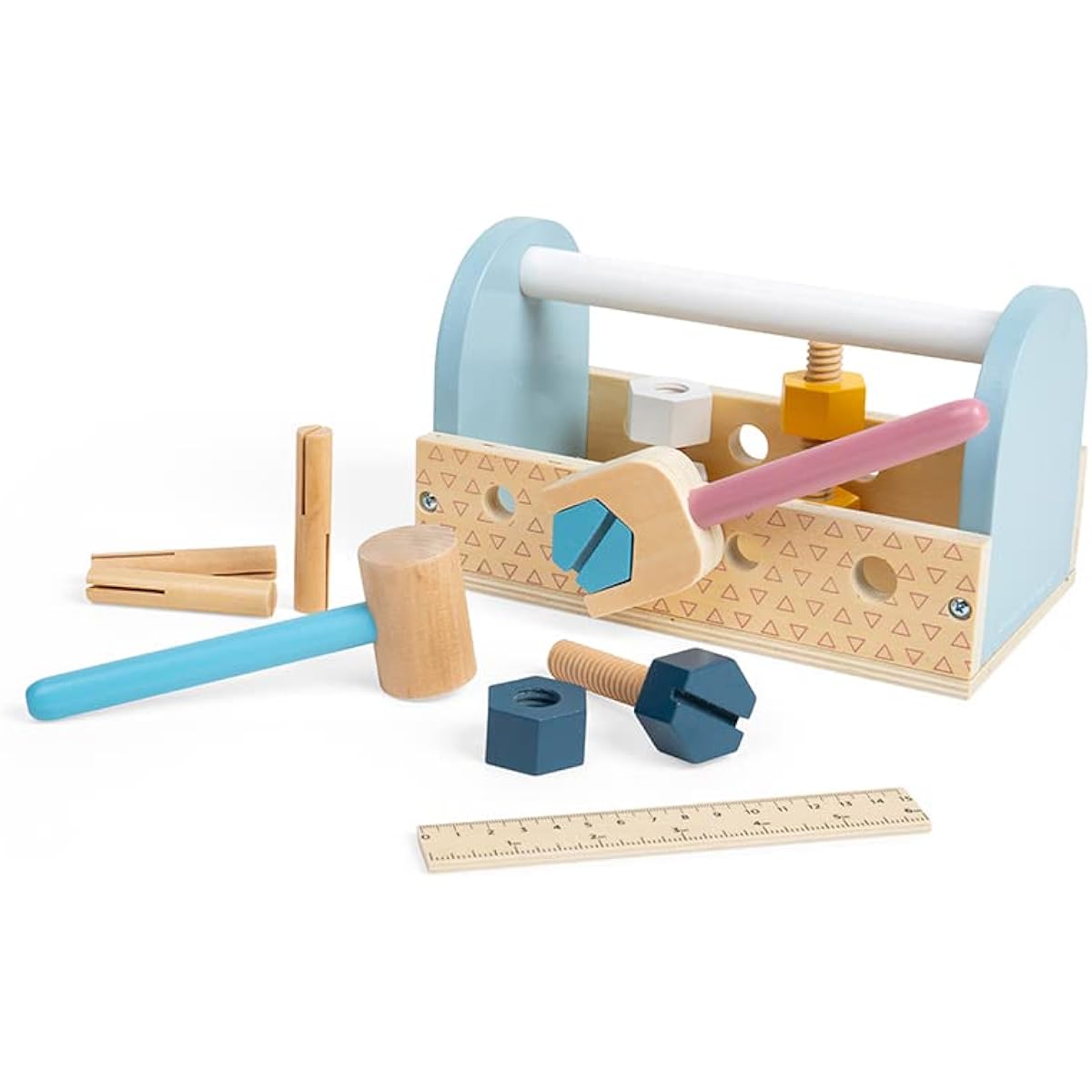 Bigjigs Toys FSC Certified First Toolbox - 12 Piece Toddler Tool Set, 18 Months and Up, Eco Friendly Building Toys, Sustainable Wooden Toy Tool Set
