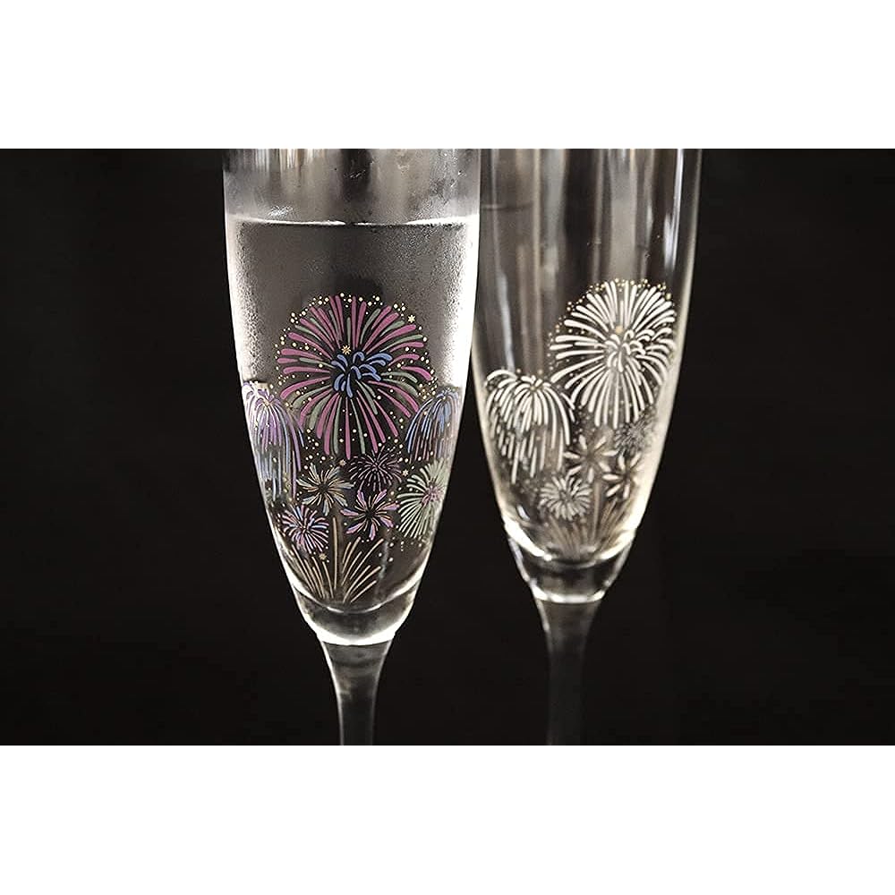 [Temperature in Design] Marumo Takagi Pottery Cool Fireworks Champagne Glass Pair Set Glass Stylish Changes with Temperature Fireworks Sparkling Sake Midyear Gift Gift Anniversary Present Liquor Cup Christmas