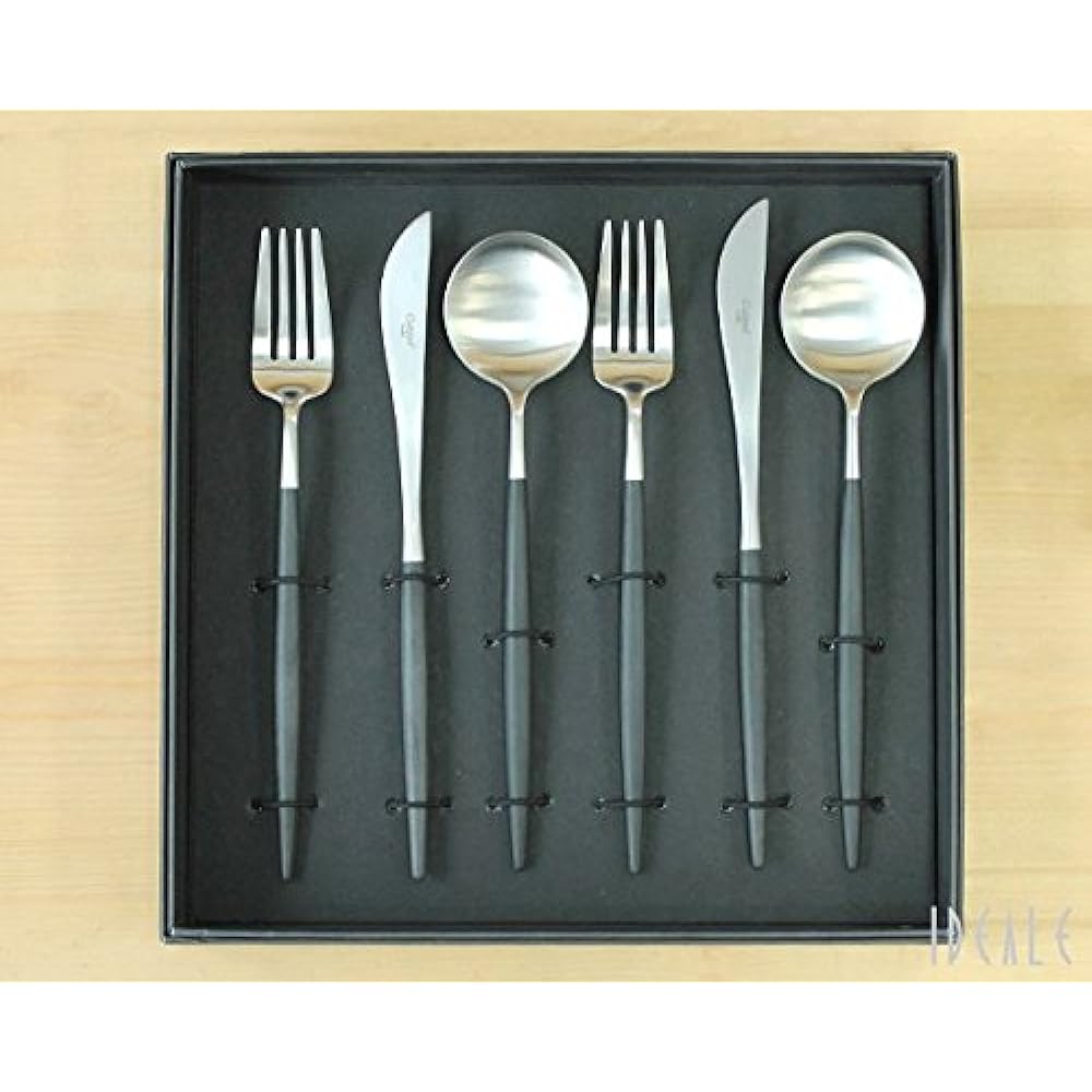 Cutipol GOA/Gore Black Dinner 6 Piece Set (2 Knives, 2 Forks, 2 Spoons) Comes with Cosmetic Box