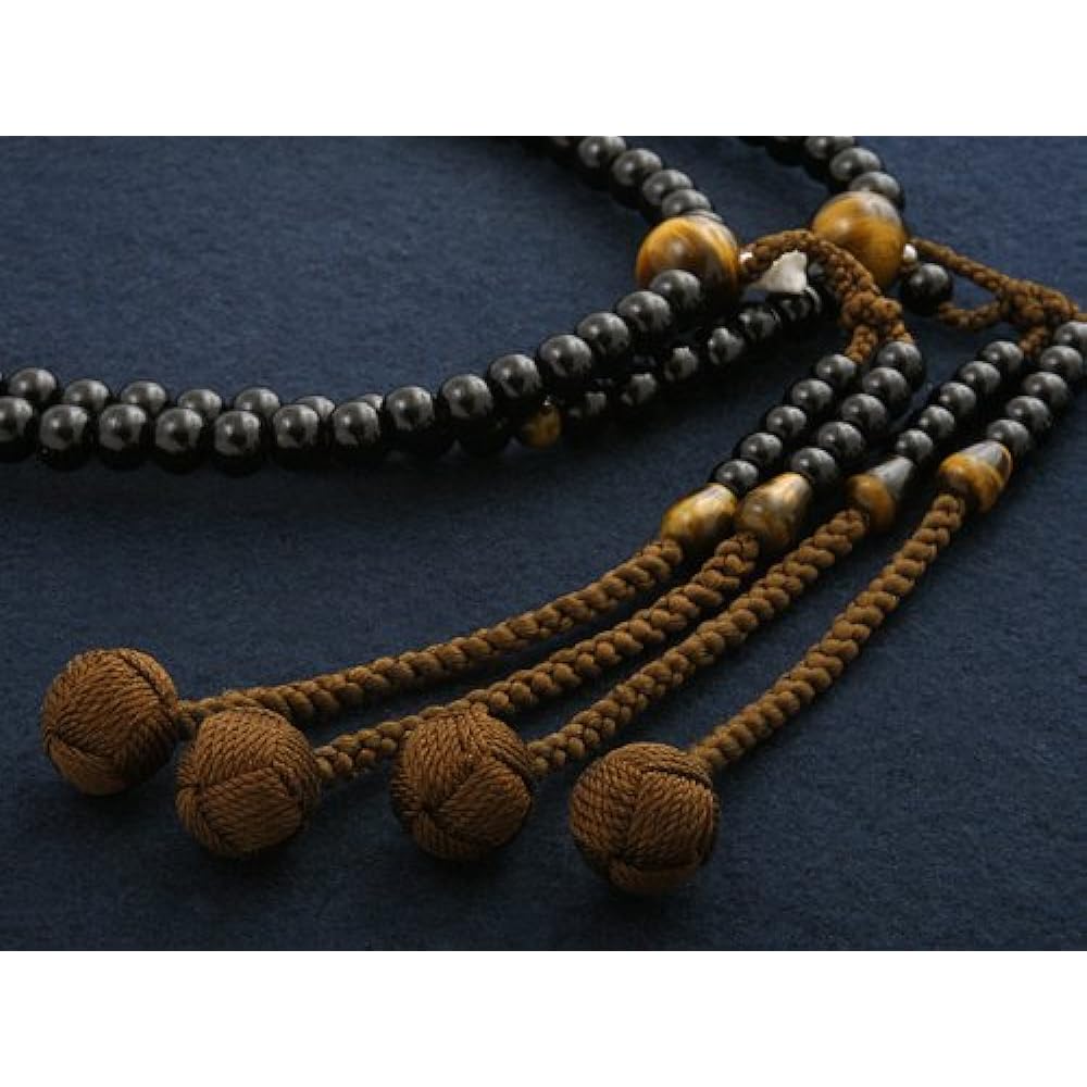 Kyoto Buddhist Altar Hayashi Prayer Beads Shingon Sect Shakuni Ebony with Tiger Eye Stone (For Men) Formal Official [Tiger Eye] [Bead Bag Set] SM-029 Kyoto Prayer Beads