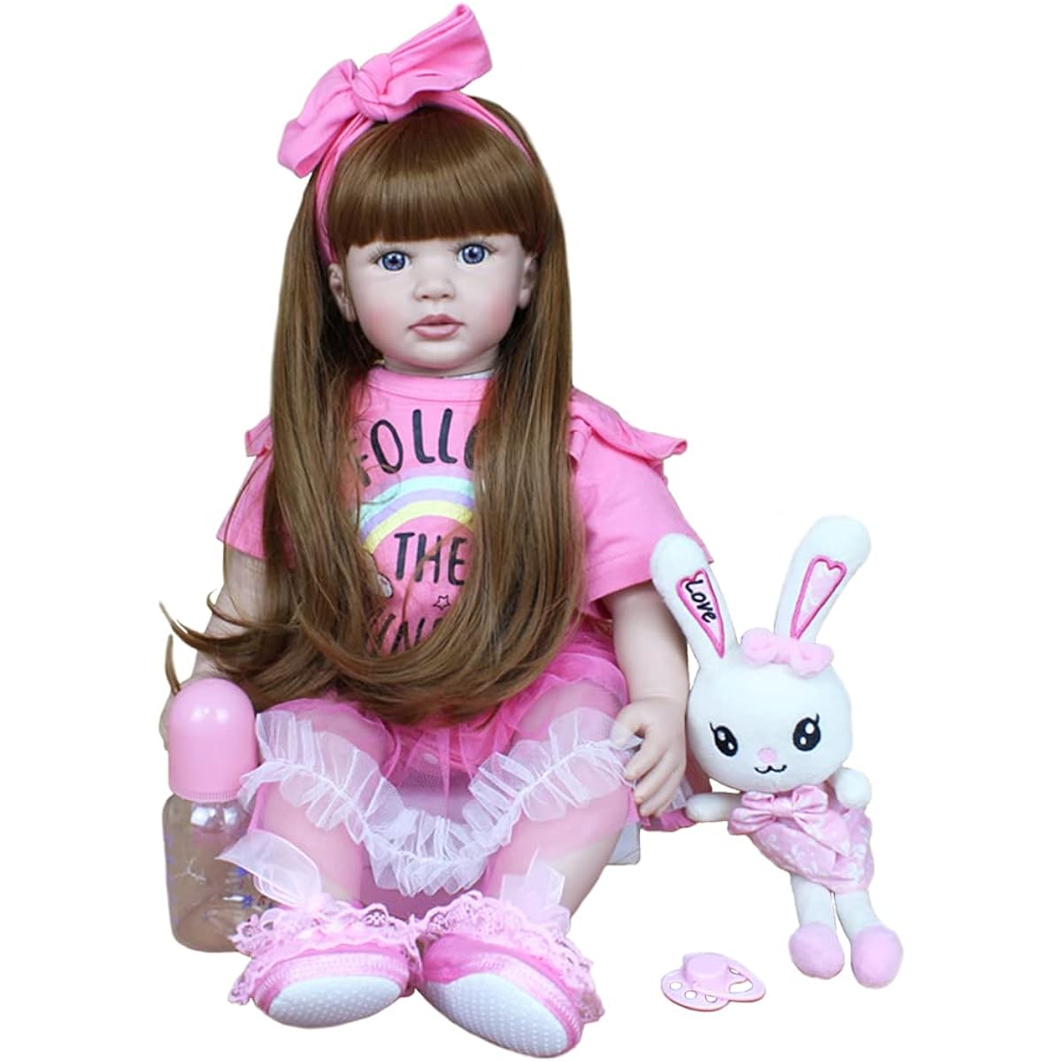 60CM Soft Silicone Reborn Baby Doll 24inch Princess Toddler Long Hair Girl Lovely Kid Birthday Gift