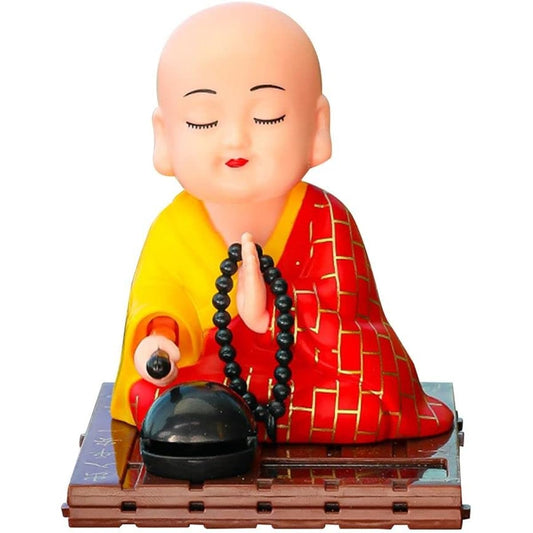 Andy's Orchids Small Monk Figurine Solar Toy Shaking Head Dancing Toy Buddhist Doll Figurine Car Dashboard Ornament Home Decoration