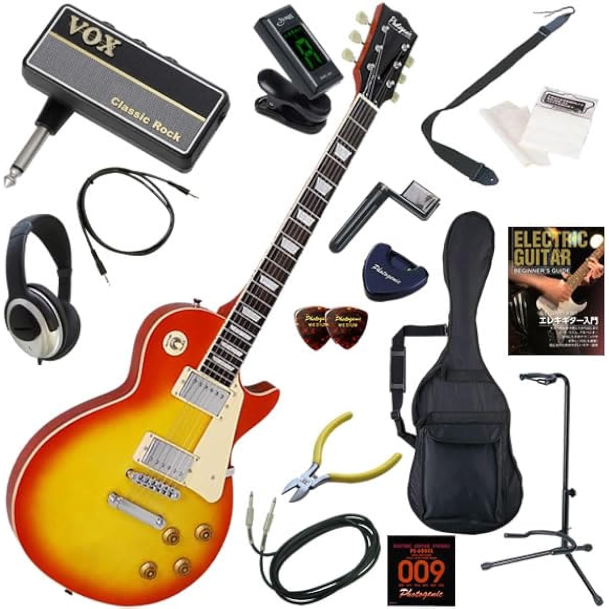 PhotoGenic Electric Guitar Beginner's 16-piece Set Including Headphones, Guitar, and AmPlug2 Amplifier LP-260/CS (Cherry Sunburst)
