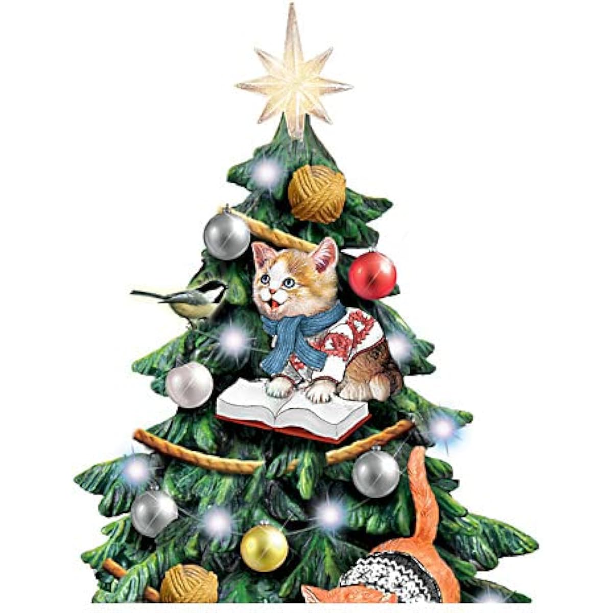 The Bradford Exchange Jurgen Scholz A Purrrfect Christmas Cat Themed Illuminated Tabletop Christmas Tree with Hand-Painted Kitten Sculpture