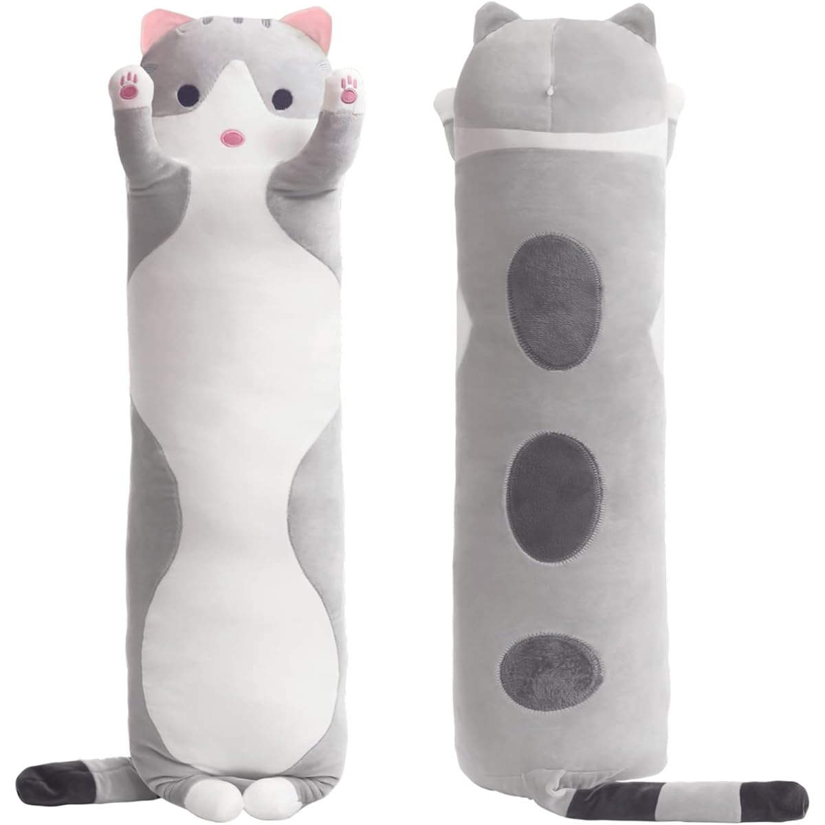 DOBUONO Long Cat Plush Pillow – 19.7 Inch Stuffed Animal for Kids (Grey)