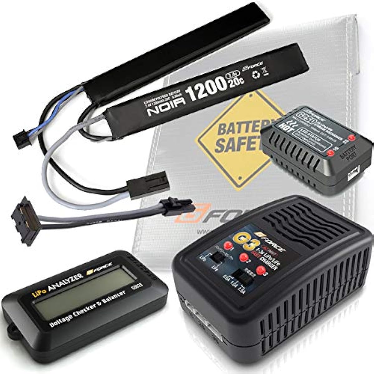 G FORCE Noir LiPo 7.4V 1200mAh Electric Gun SOPMOD LiPo Battery Full Set