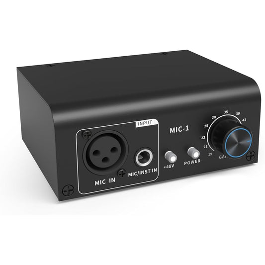 XTUGA XIC1 Mic Preamp Booster for Dynamic and Condenser Microphones 2 Inputs Up to 75db Gain 48V Phantom Power XLR Output