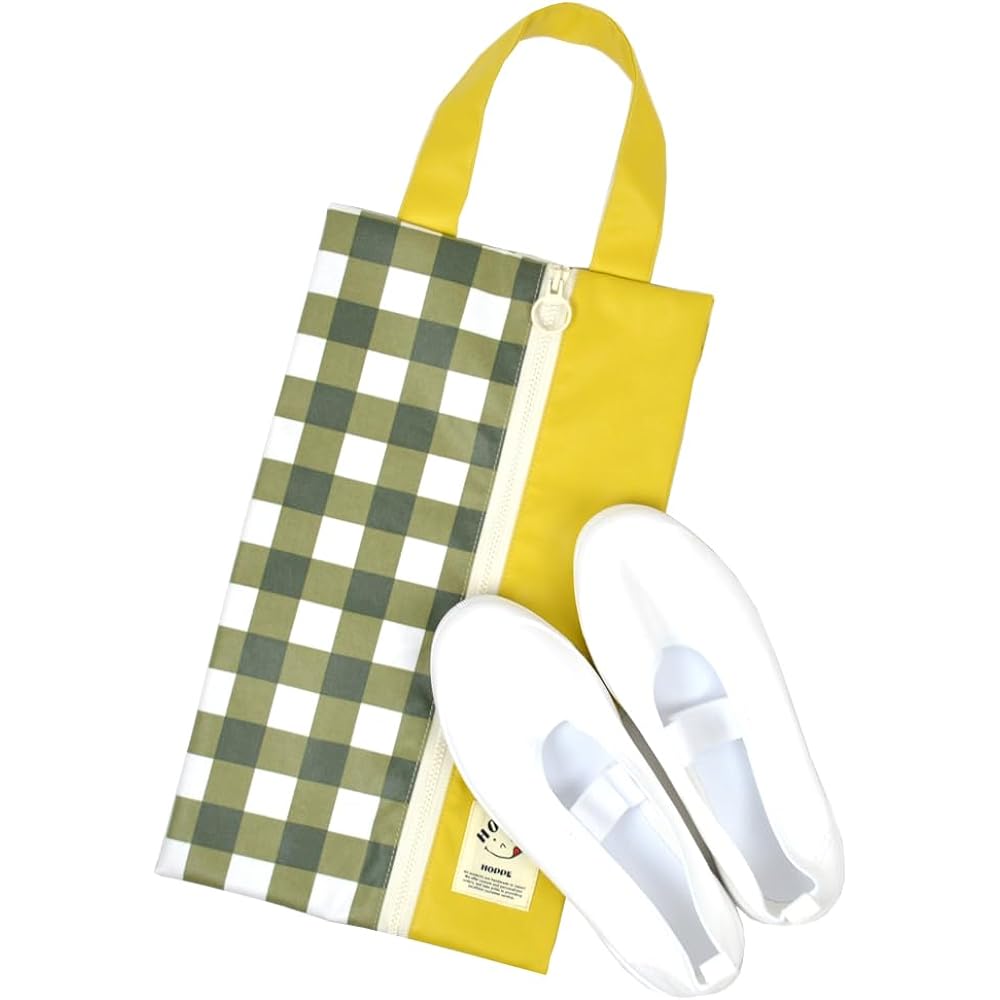 Water repellent shoe bag, khaki check, entrance to kindergarten, commuting to school, nursery school, kindergarten, elementary school, slipper holder, shoe holder, water repellent, rainy days, rainy season, durable, shoe case, shoe bag, kids, children, a