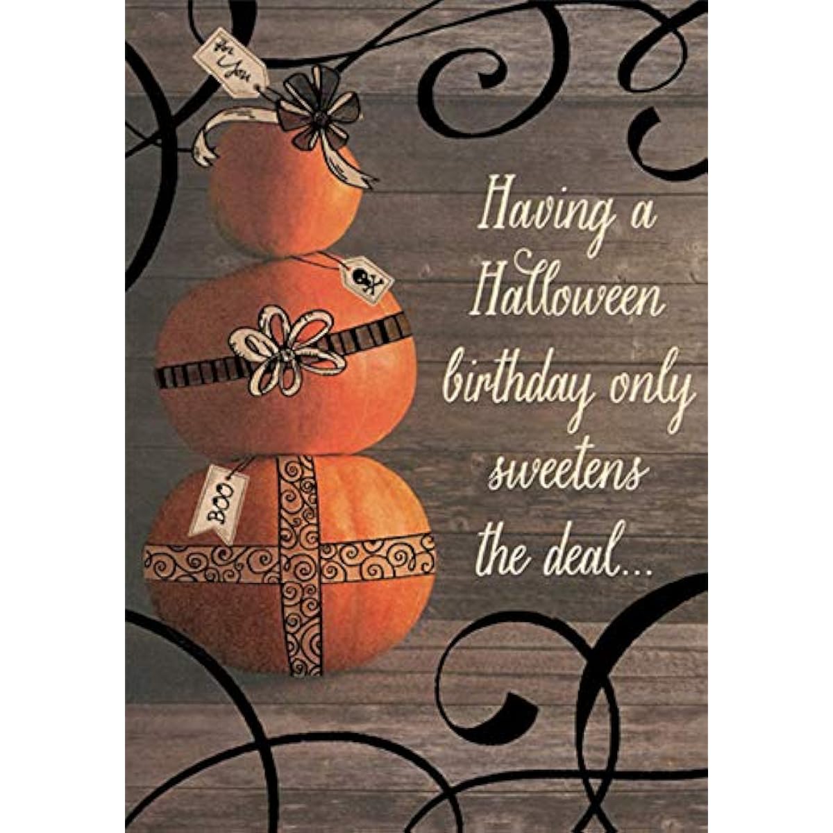 Designer Greetings Pumpkin on a Wooden Bench Halloween Birthday Card Set of 3