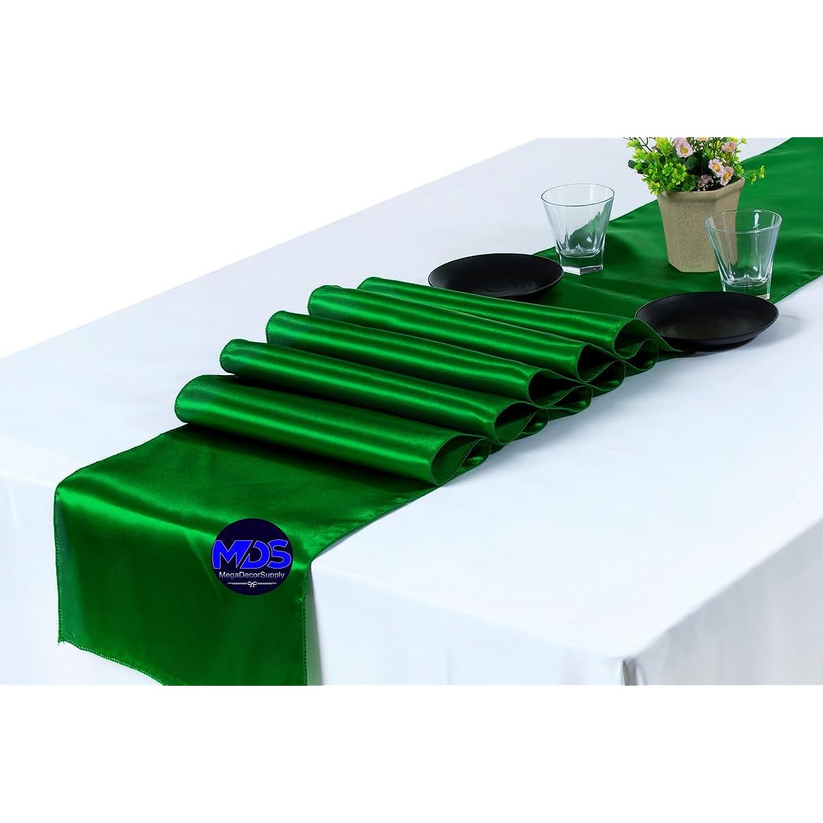 MDS 5 Pack Wedding 12 x 108 Inch Satin Table Runner Wedding Banquet Decor 30+ Colors Green B01MRP0FBZ