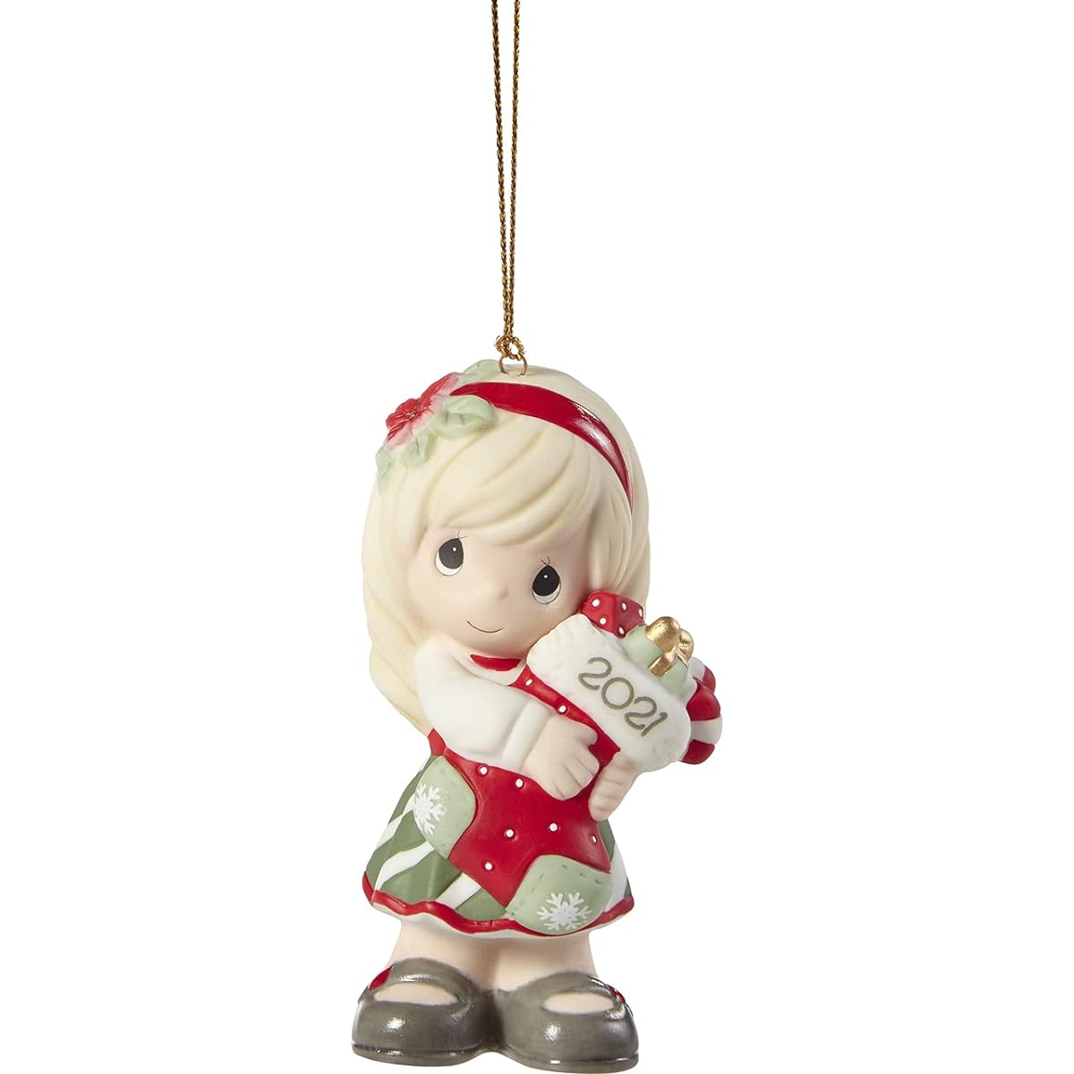 Precious Moments 211002 You Fill Me with Christmas Cheer 2021 Date Girl Bisque Porcelain Ornament, White