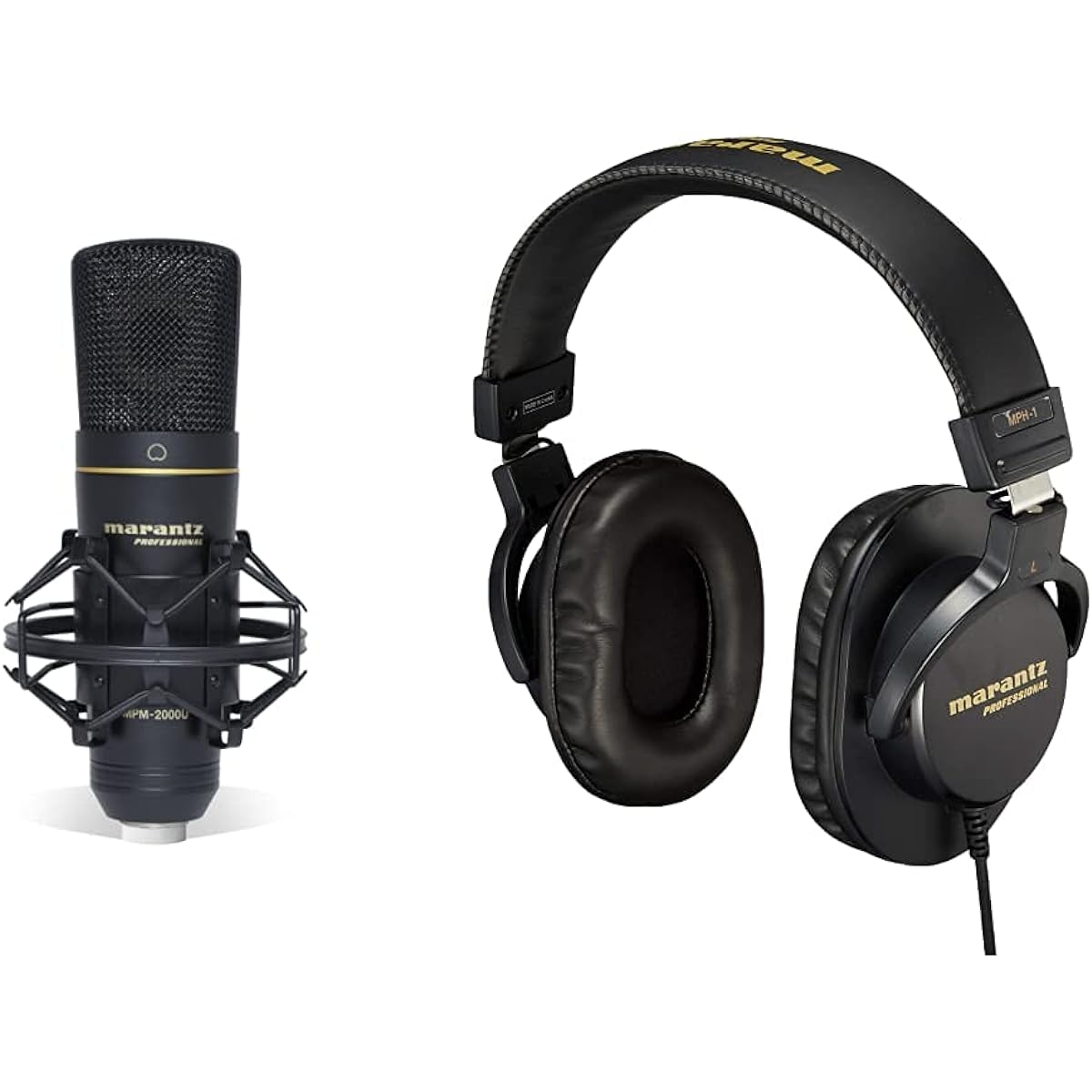 [Set] Marantz Pro USB Condenser Microphone with Shock Mount and Case MPM2000U & Closed Monitor Headphones MPH-1 Work from Home Live Broadcasting, Recording, Podcasts