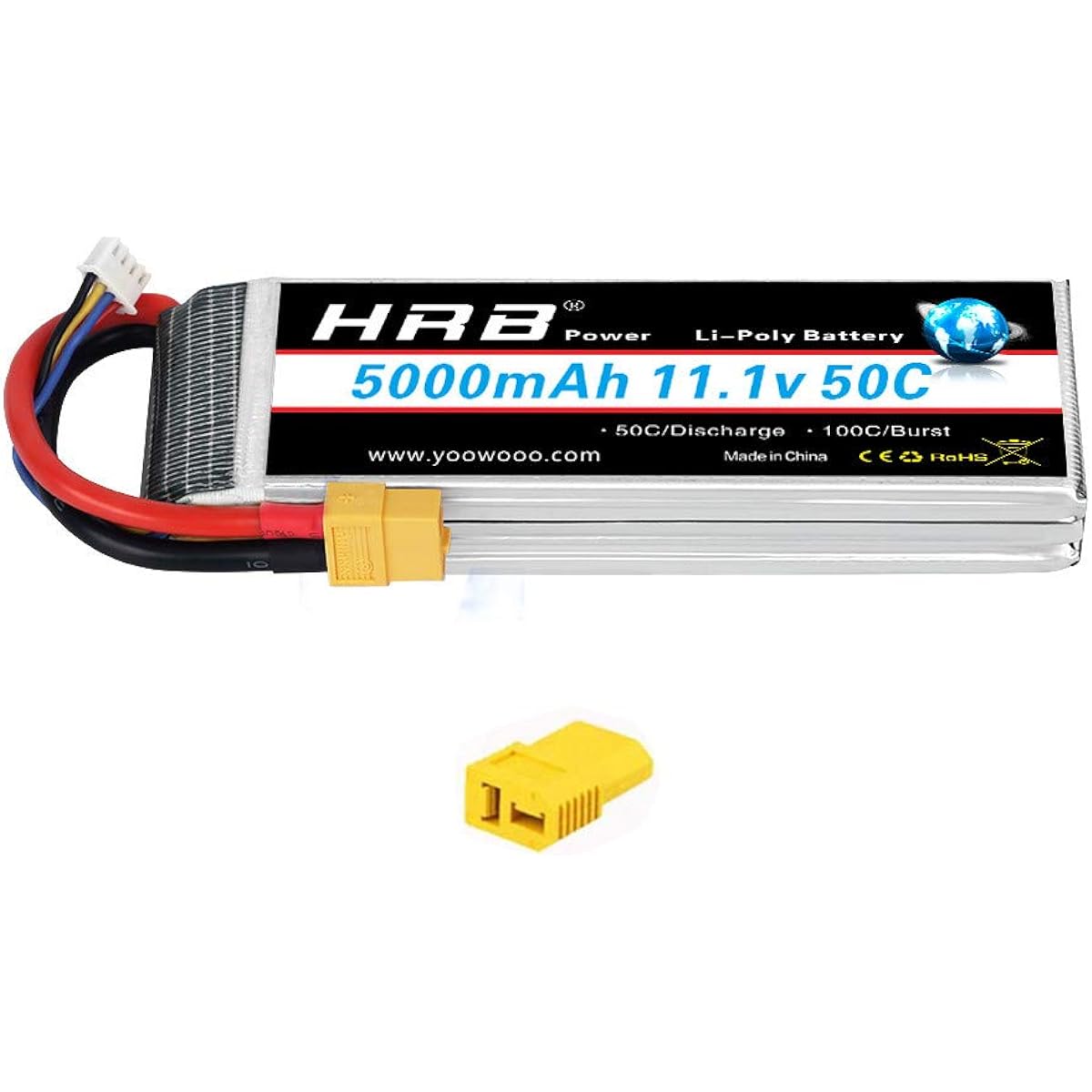 HRB 5000mAh 11.1V 3S 50C Lipo Battery Suitable for RC Helicopter, Car, Multirotor, Boat, Truck, Tank, Axial Yeti (XT60/Deans T)