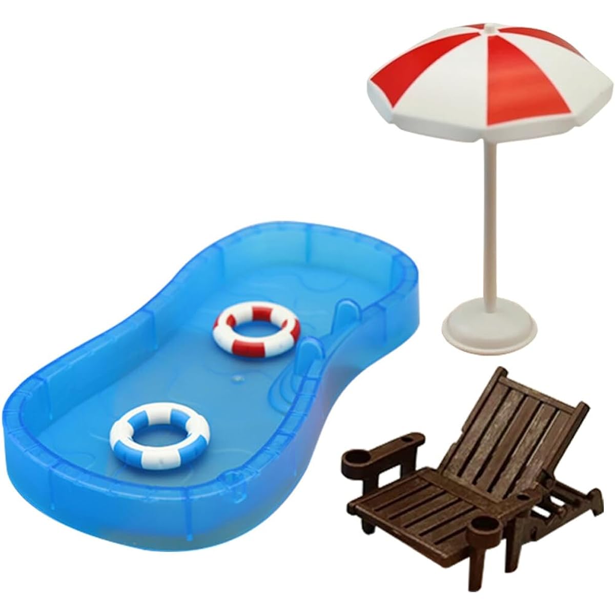 Abaodam 5 Pieces Beach Miniature Dollhouse Decorations Swimming Pool Umbrella Beach Chair DIY Fairy Garden Dollhouse Decor