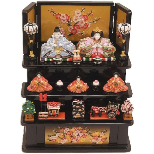 [Mini Hina Doll] 3222 Dairi Hina Doll Zuiho Medium Wooden Three-Tier Plum (Black) Comes with a Bonus!!