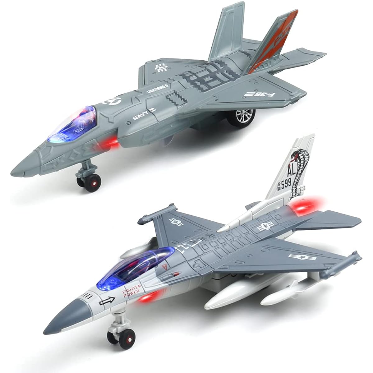 Fighter Jet Toy - 2 Pack Diecast Airplane Toys for Kids F16 F35 Model Plane Toys for Boys with Lights & Sounds Gift Collection Decoration
