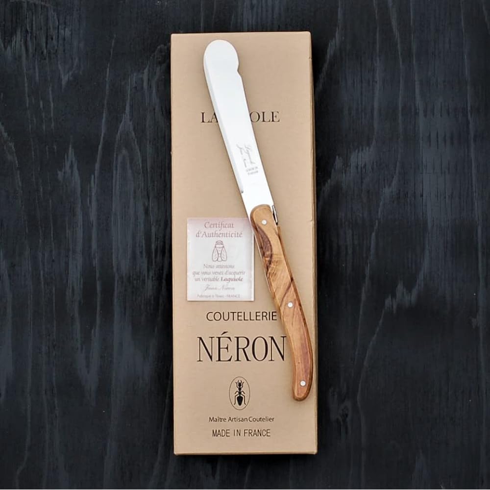 Raieur Long Jam/Butter Knife Natural Olive Pattern Spreader Gift Box Made in France NERON