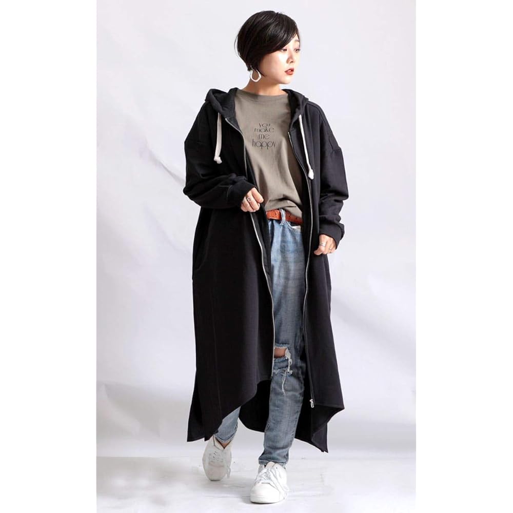 [Gold Japan] Large Size Women's Tops Parka Hoodie Zip Long Sleeve Asymmetrical Deformation