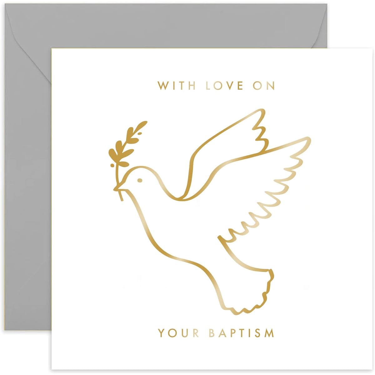 Old English Co. Gold Foil Dove Baptism Card for Him or Her - Thoughtful Baptism Day Card - Religious Faith Special Occasion Greeting Card for Family | Blank with Envelope