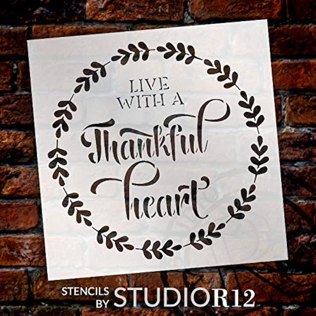 StudioR12 "Live with a Thankful Heart Stencil with Liath by StudioR12 | DIY Rustic Fall Family Home Decor | Simple Words Wall Art | Craft & Paint Wood Sign | Reusable Mylar Template | Choice of Sizes 9 x 9 inch STCL3144