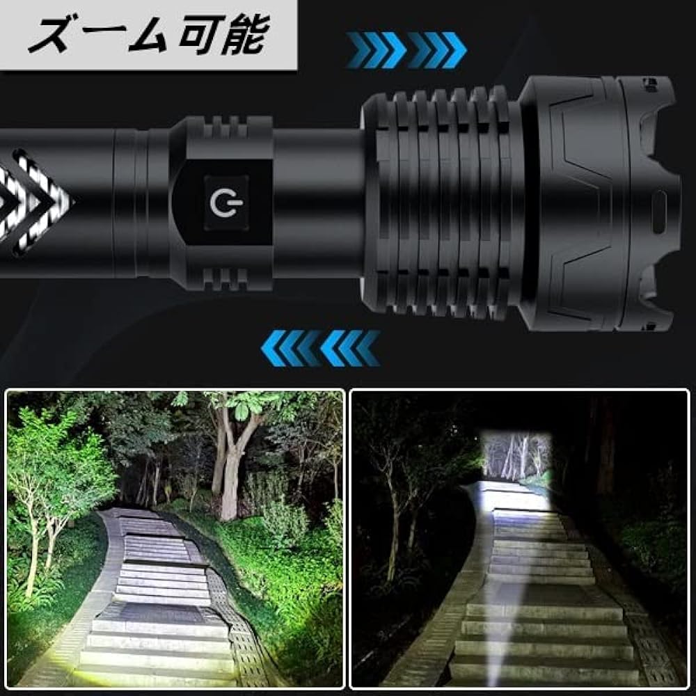 LED flashlight with super bright LED [120,000 lumens super powerful light/super bright/cell compatible/zoom type/5 lighting modes] Flashlight LED powerful military super high brightness flashlight rechargeable handy light XHP160 super powerful light batt