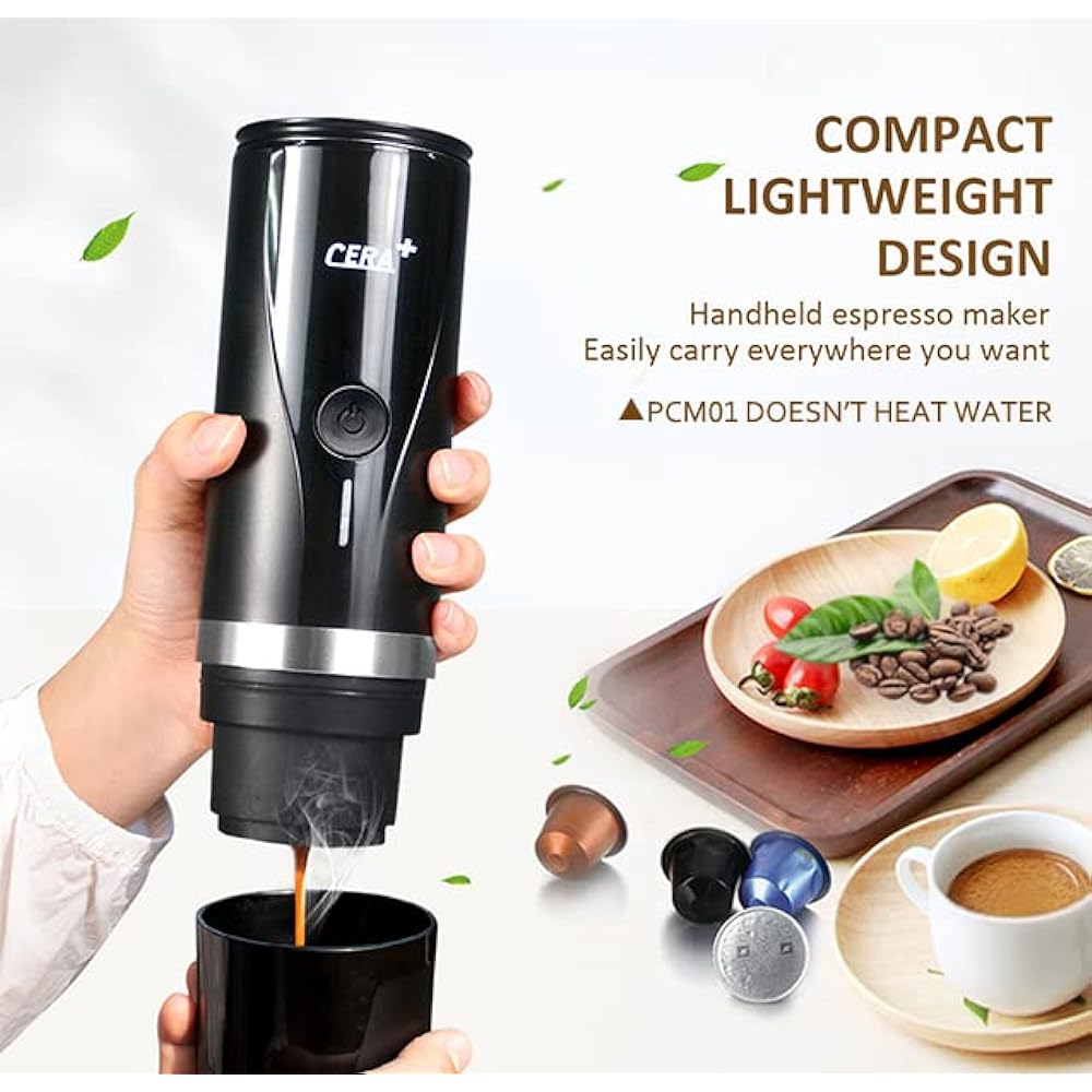 CERA+ Portable Espresso Maker Non-Heating Version Electric Coffee Machine Compatible Ground Coffee NS Pod Office Travel Camping Espresso Machine Charging Rechargeable Coffee Maker, PCM01 (Black)